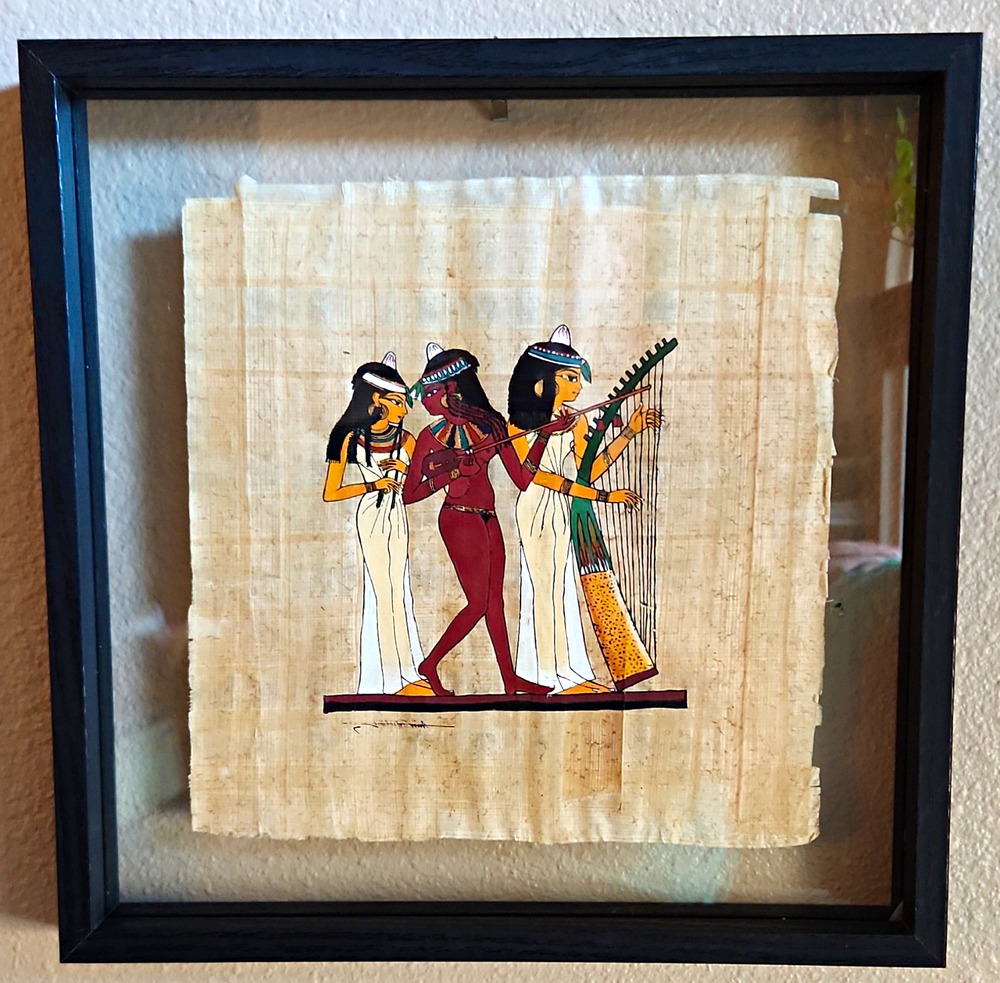 Authentic Egyptian Papyrus Painting ‘Musicians of Amun’ Signed by Adel Ghabbour